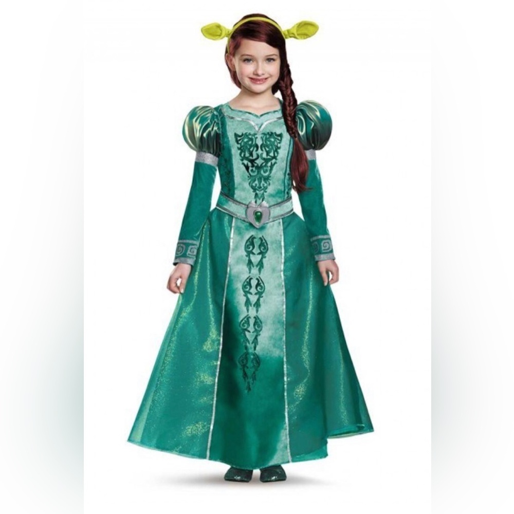 Shreck Fiona Girls Costume Teal Green Dress Halloween Costume size 7/8 NEW